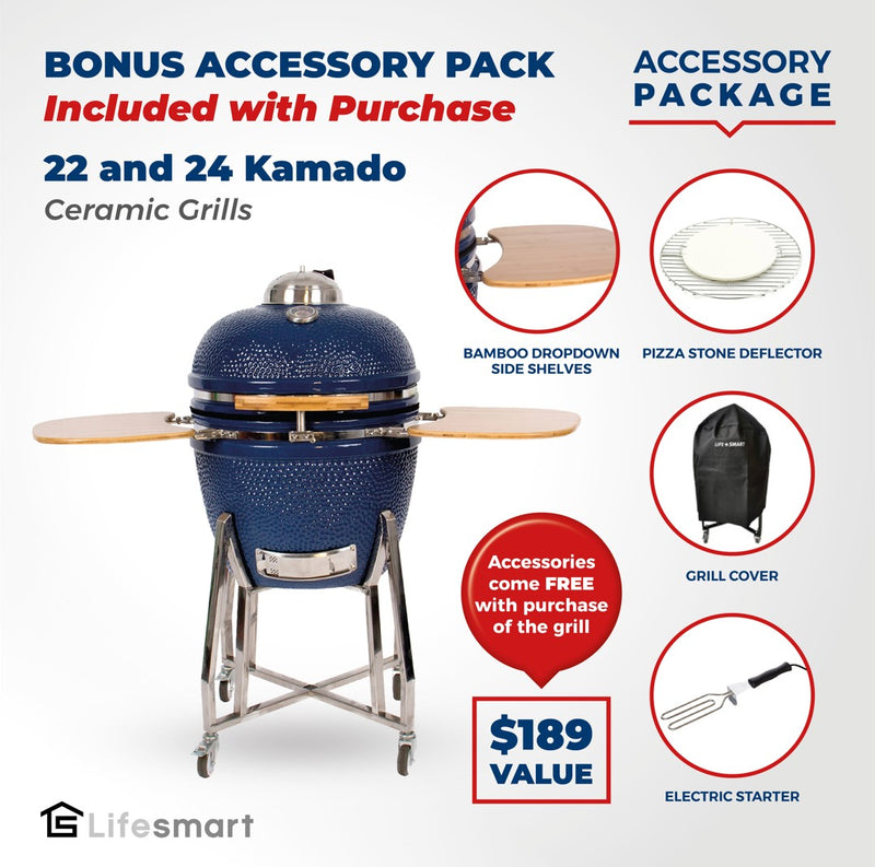 24 Inch Kamado Ceramic Grill with Free Grilling Accessories